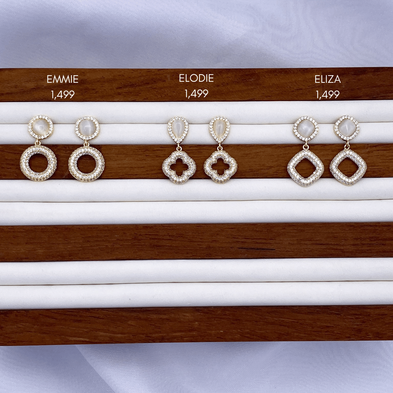 Emmie, Elodie & Eliza Earrings in Gold