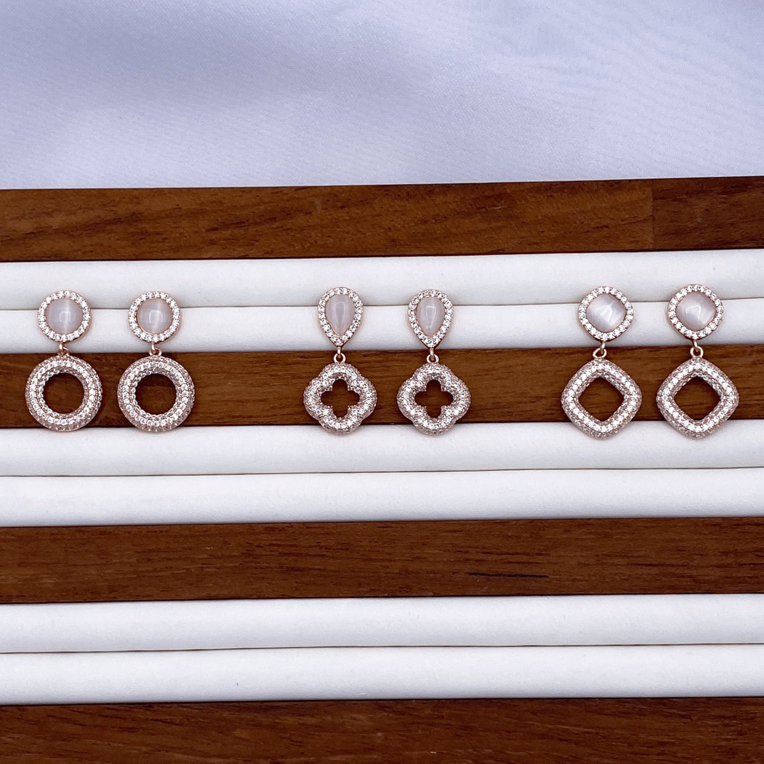 Emmie, Elodie & Eliza Earrings in Rose Gold