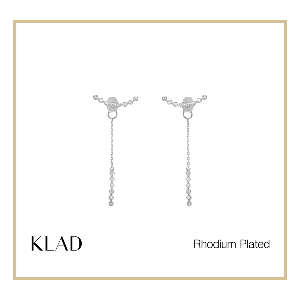 Bethany Thin Dangling Earrings in Rhodium