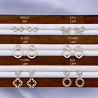 Erielle, Etta, Eileen, Eyanna, Evanna & Elia Earrings in Gold