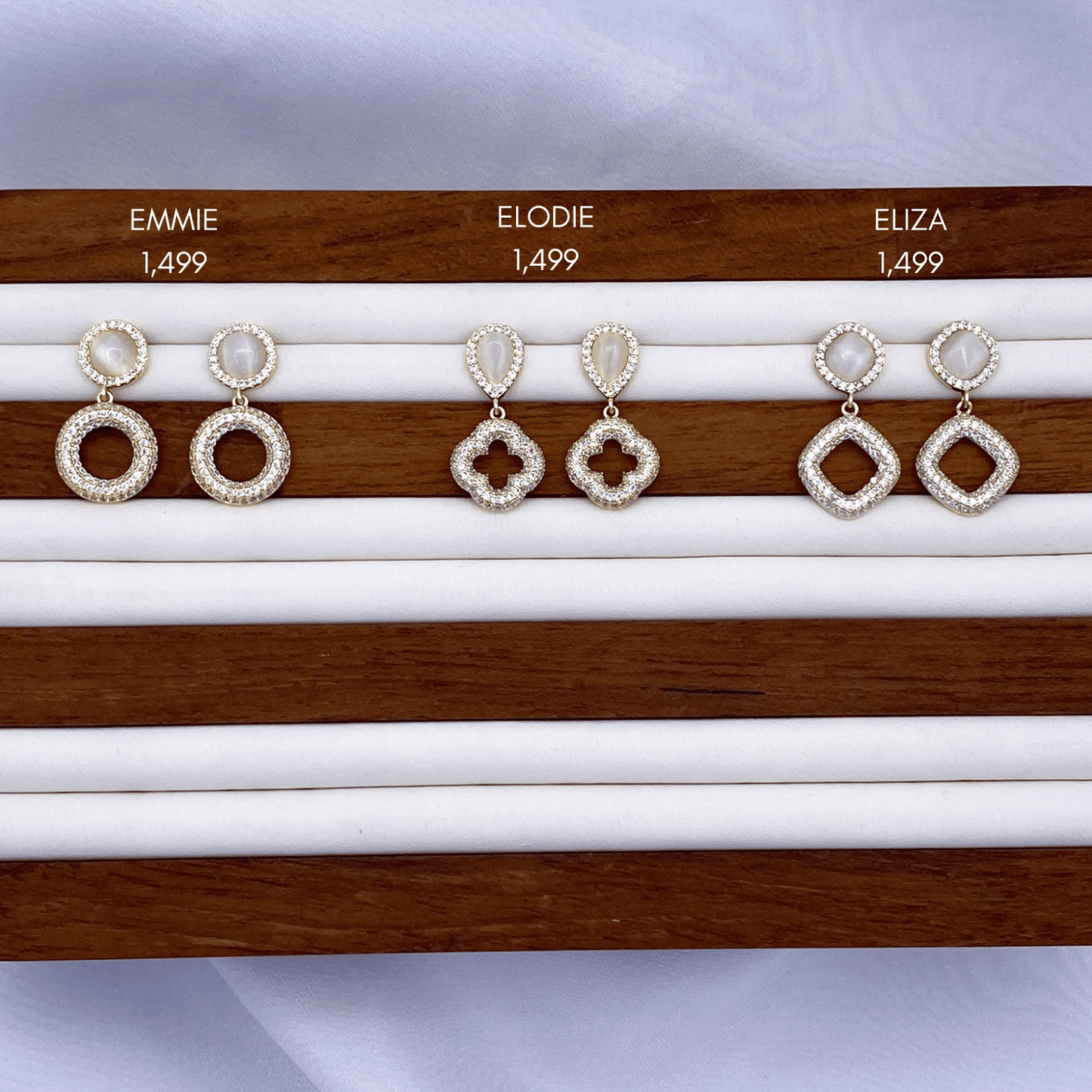 emmie, elodie & eliza earrings in gold