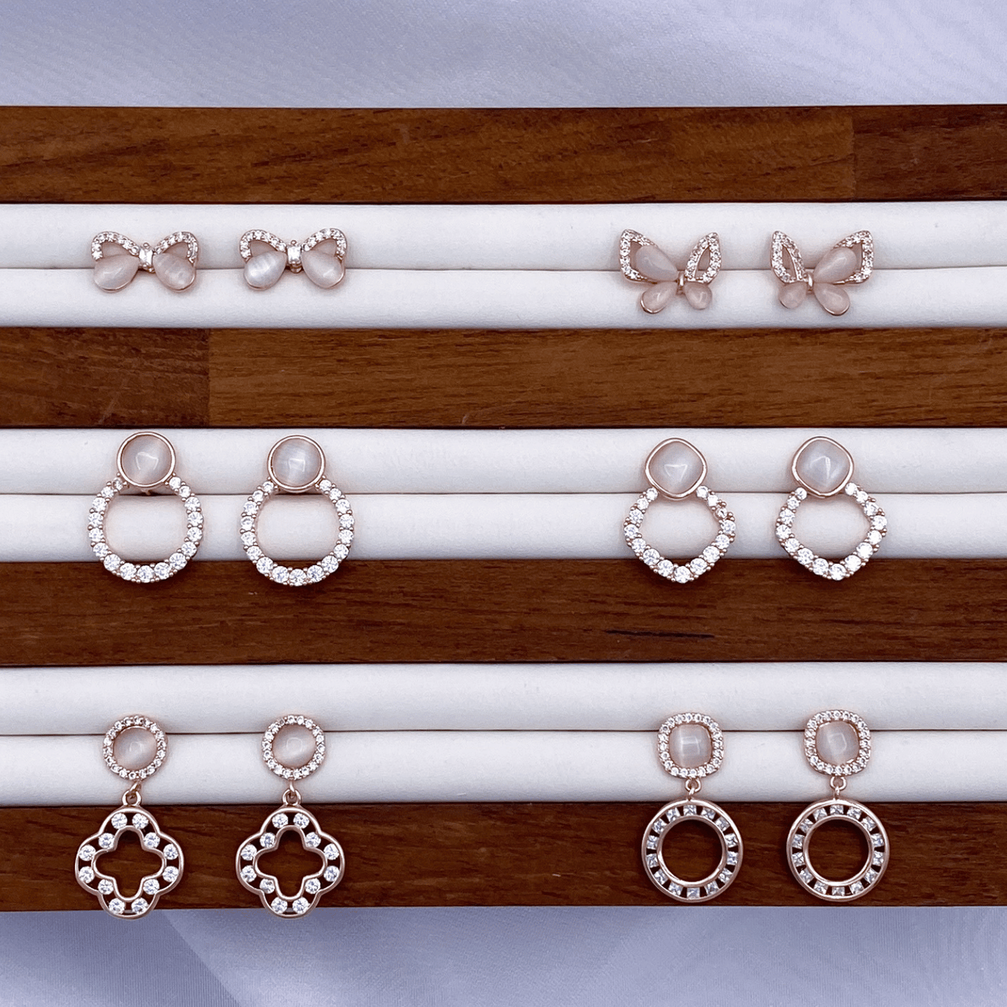 erielle, etta, eileen, eyanna, evanna & elia earrings in rose gold