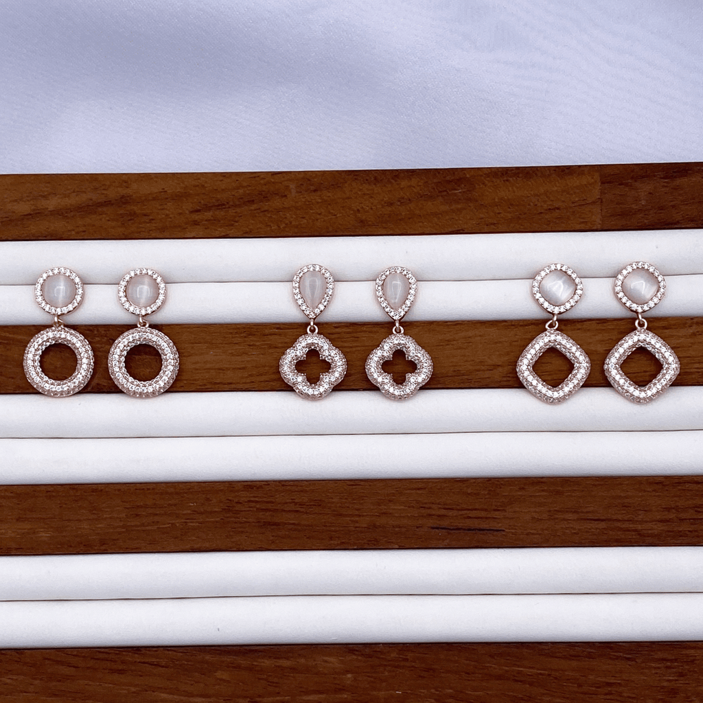 Emmie, Elodie & Eliza Earrings in Rose Gold