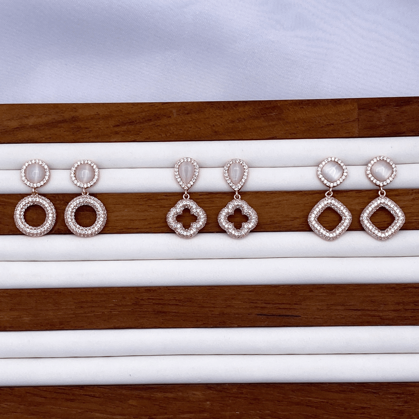 emmie, elodie & eliza earrings in rose gold