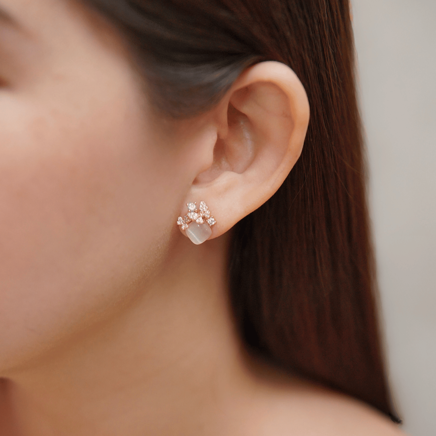 evanthe, everie, ezisa, elowen, eleni & eowyn earrings in in rose gold