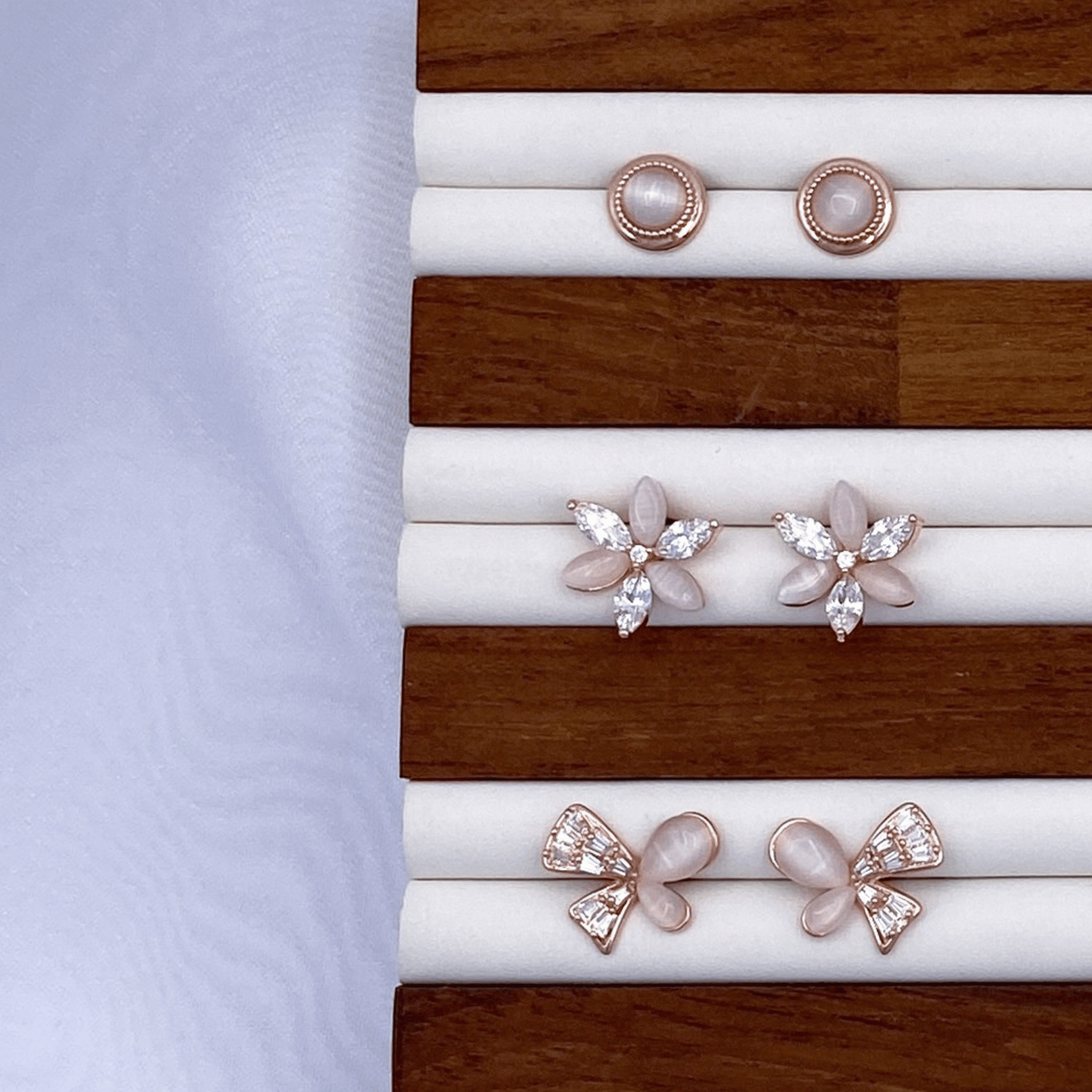 Elle, Eva & Eleanora Earrings in Rose Gold