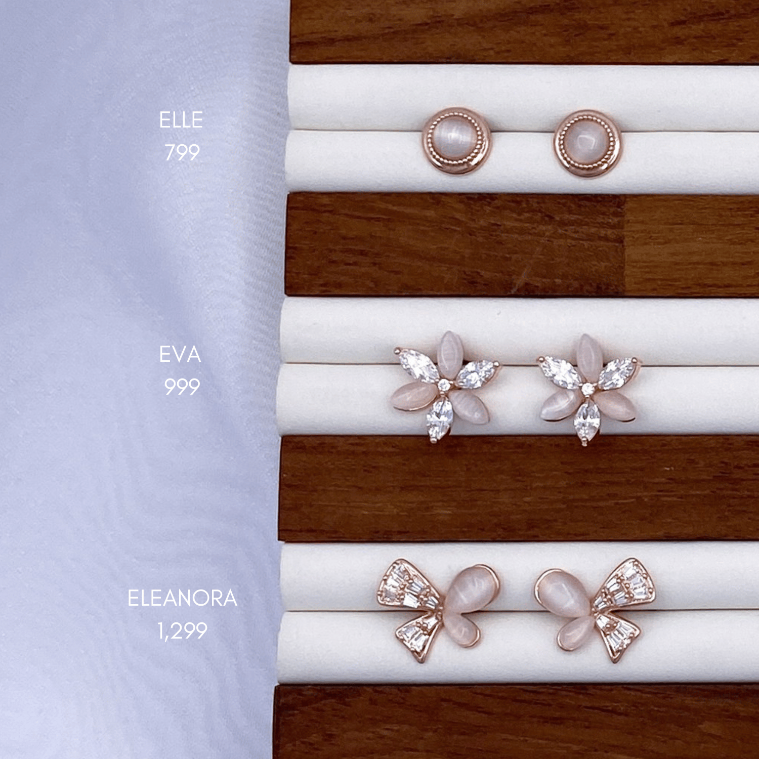 Elle, Eva & Eleanora Earrings in Rose Gold