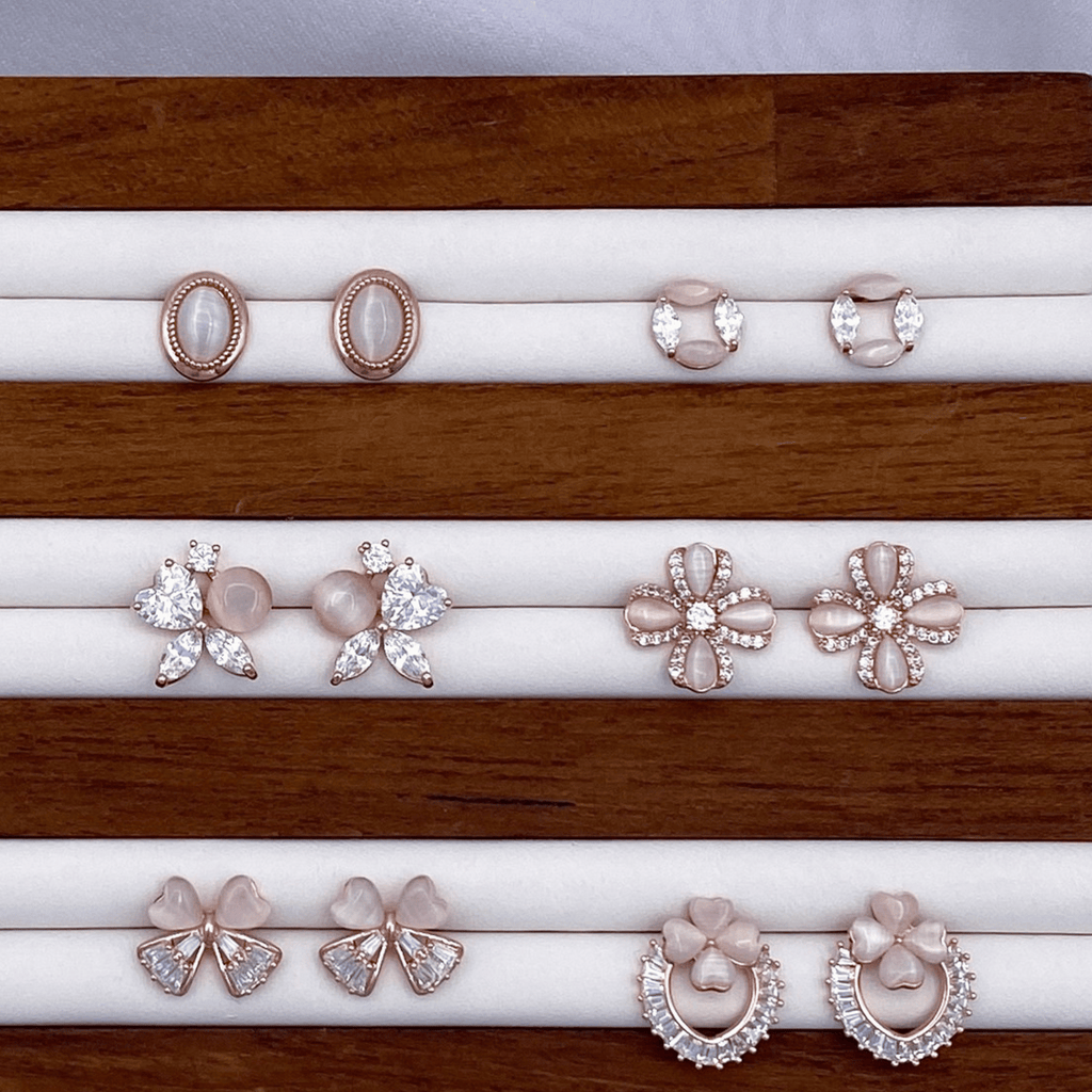 Elliope, Emeline, Evalina, Eisther, Erich & Erin Earrings in Rose Gold