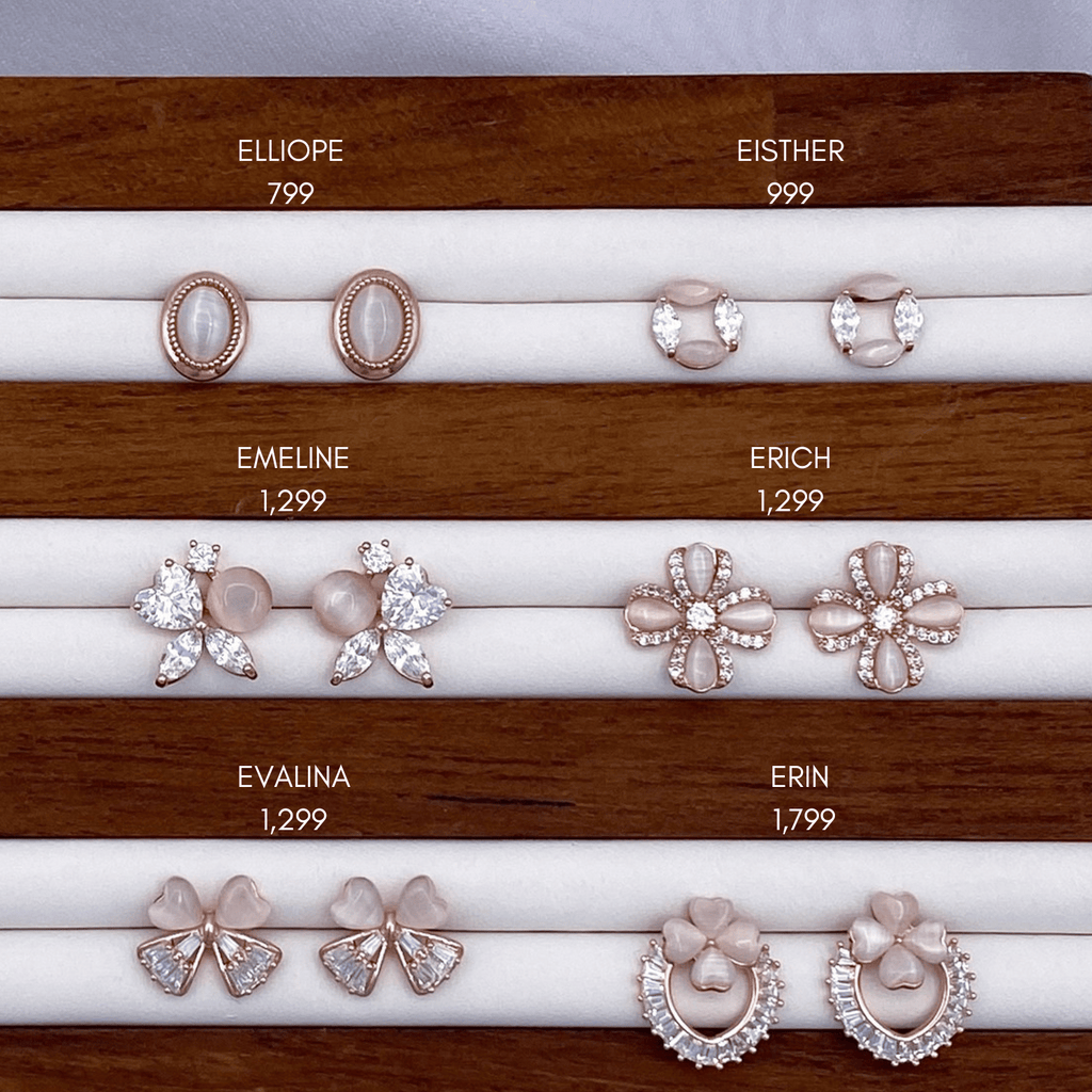 Elliope, Emeline, Evalina, Eisther, Erich & Erin Earrings in Rose Gold