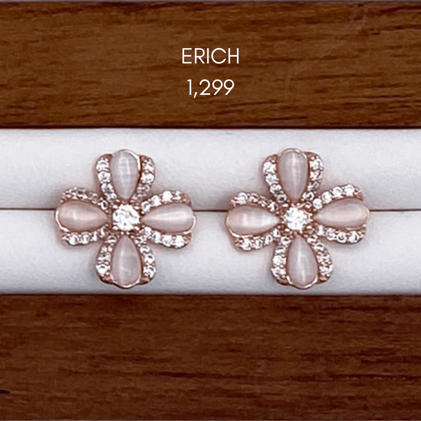 elliope, emeline, evalina, eisther, erich & erin earrings in rose gold